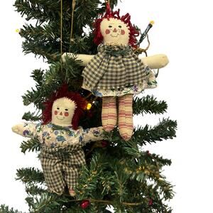 Raggedy Ann & Andy Style 5" Cloth Doll Christmas Ornaments